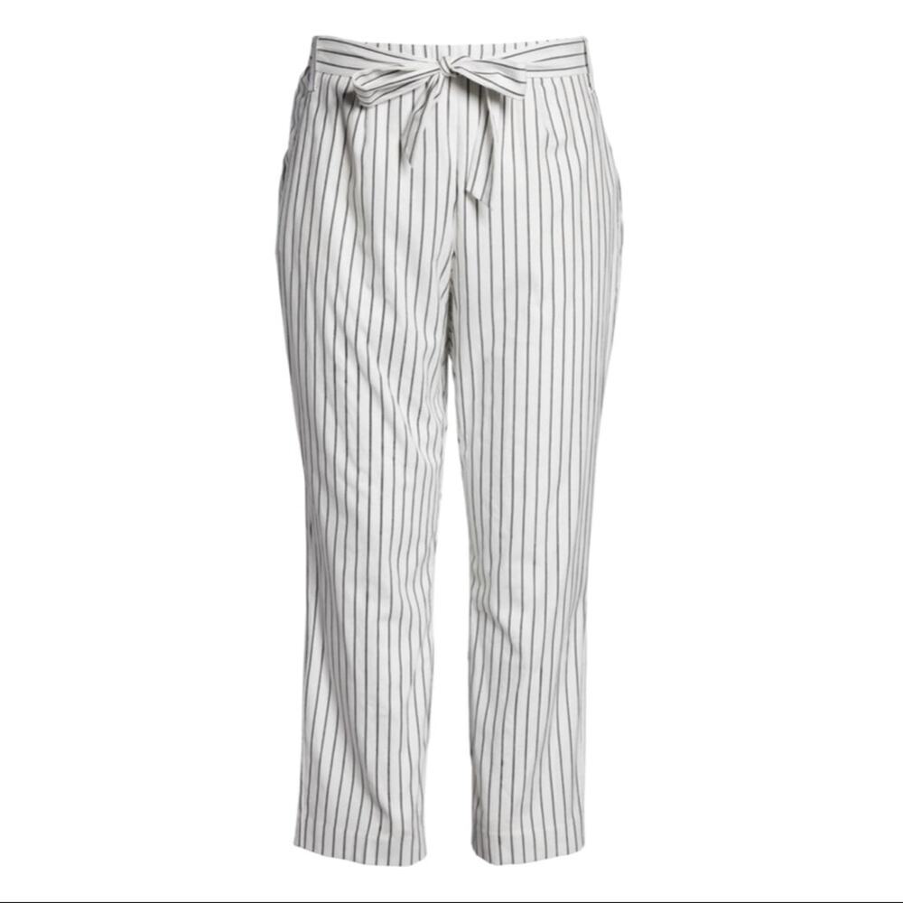 1.State Striped Tie Waist Pants Size 24W Soft Ecru